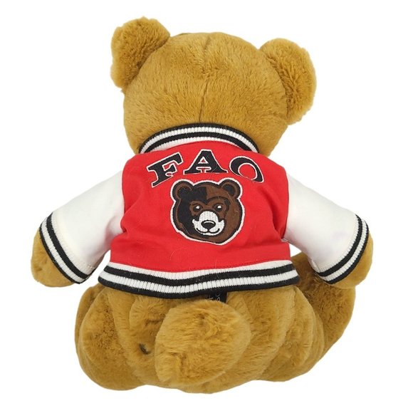 FAO Schwarz Teddy Bear Plush Varsity Jacket 12" Stuffed Animal Toy Brown Red - Picture 4 of 11